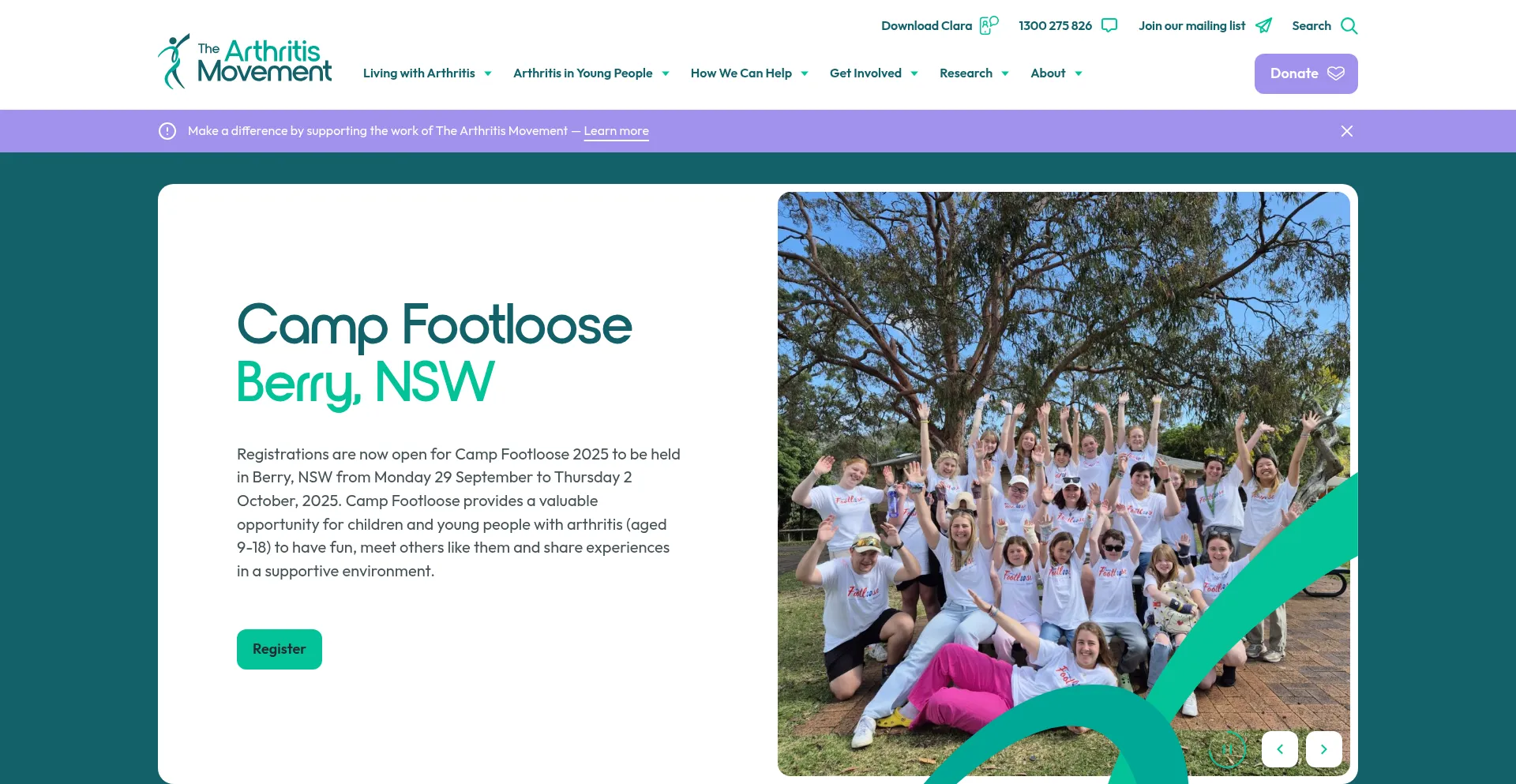 Website screenshot of Arthritis.org.au