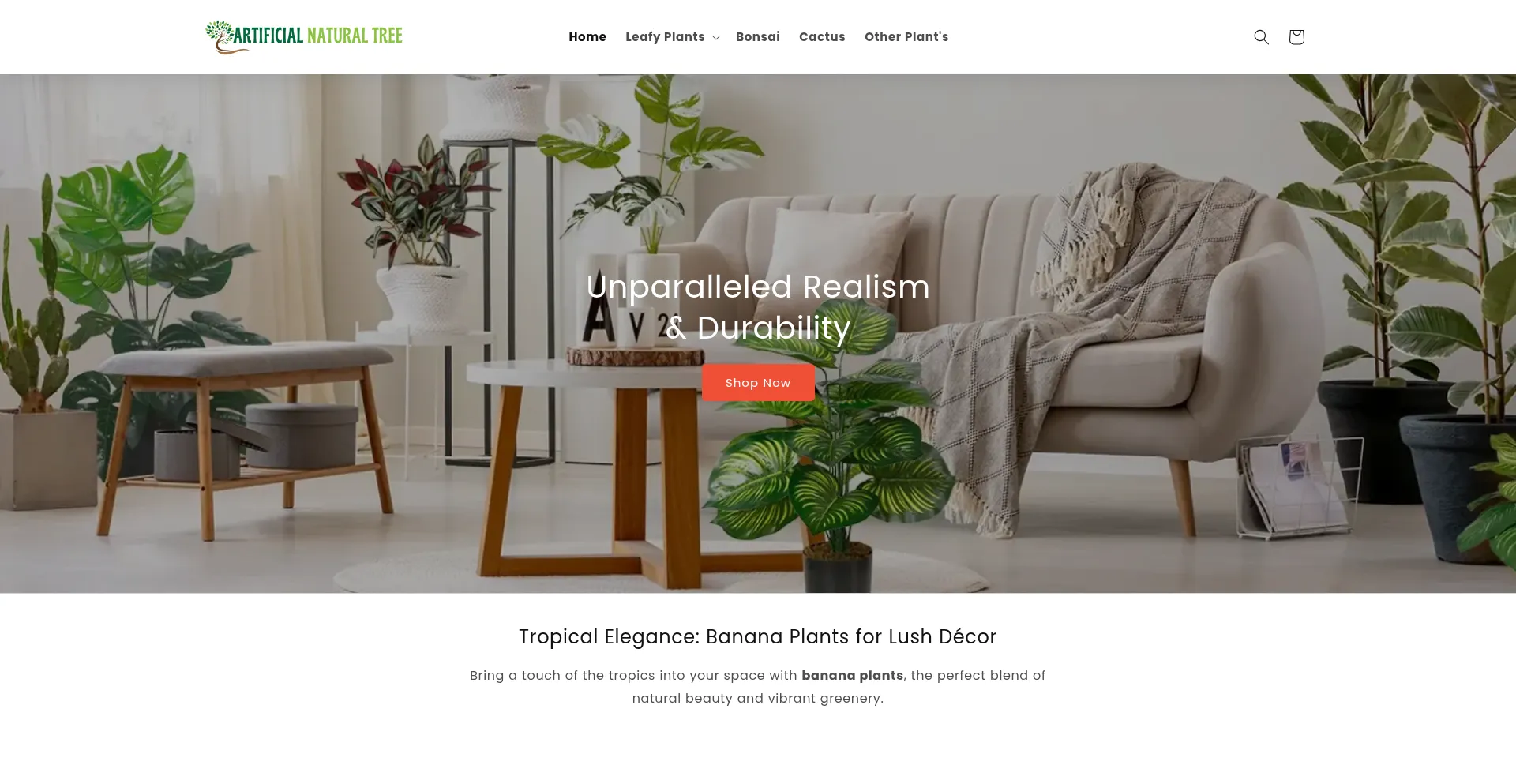 Website screenshot of Artificialnaturaltree.com