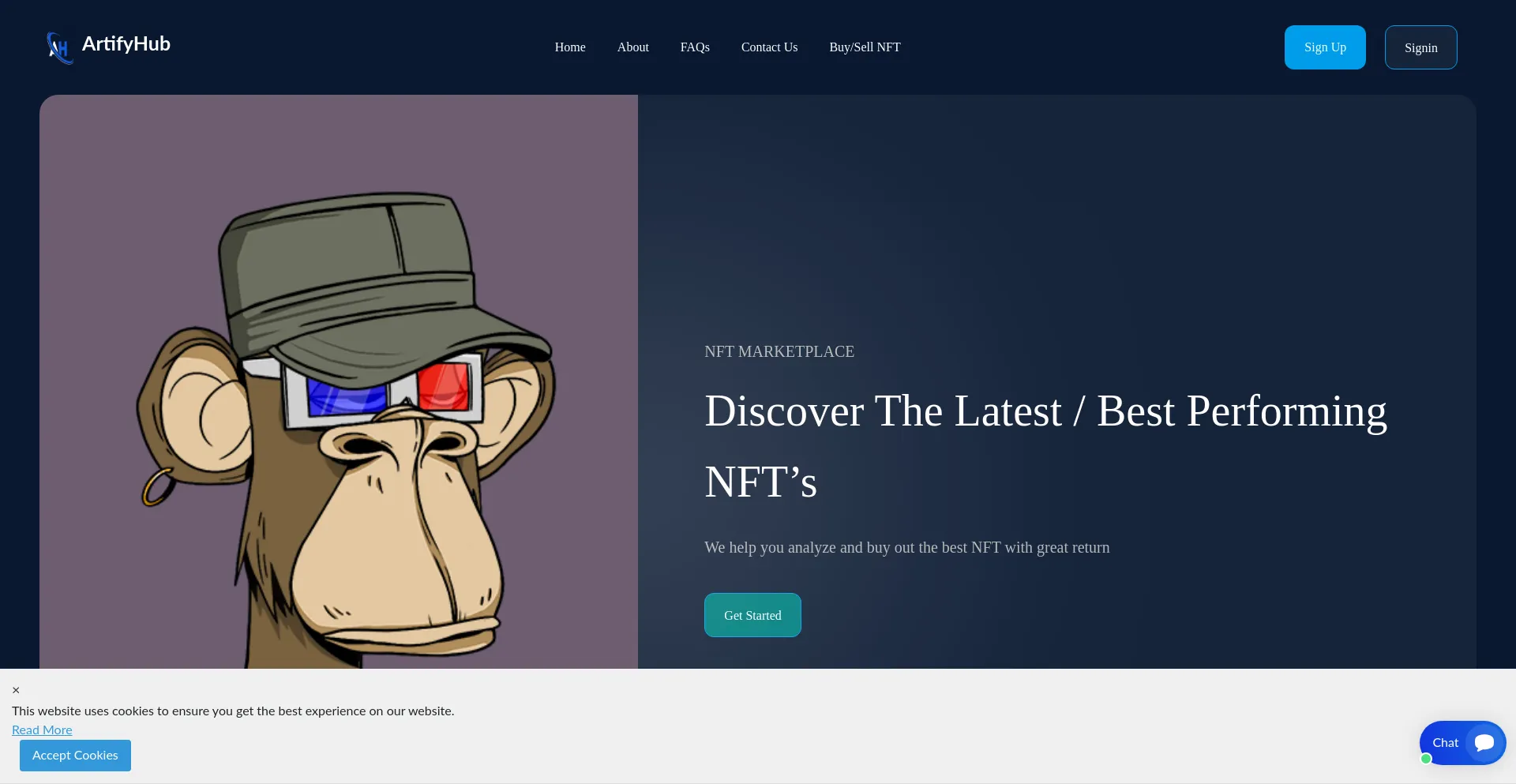 Website screenshot of Artifyhub.live