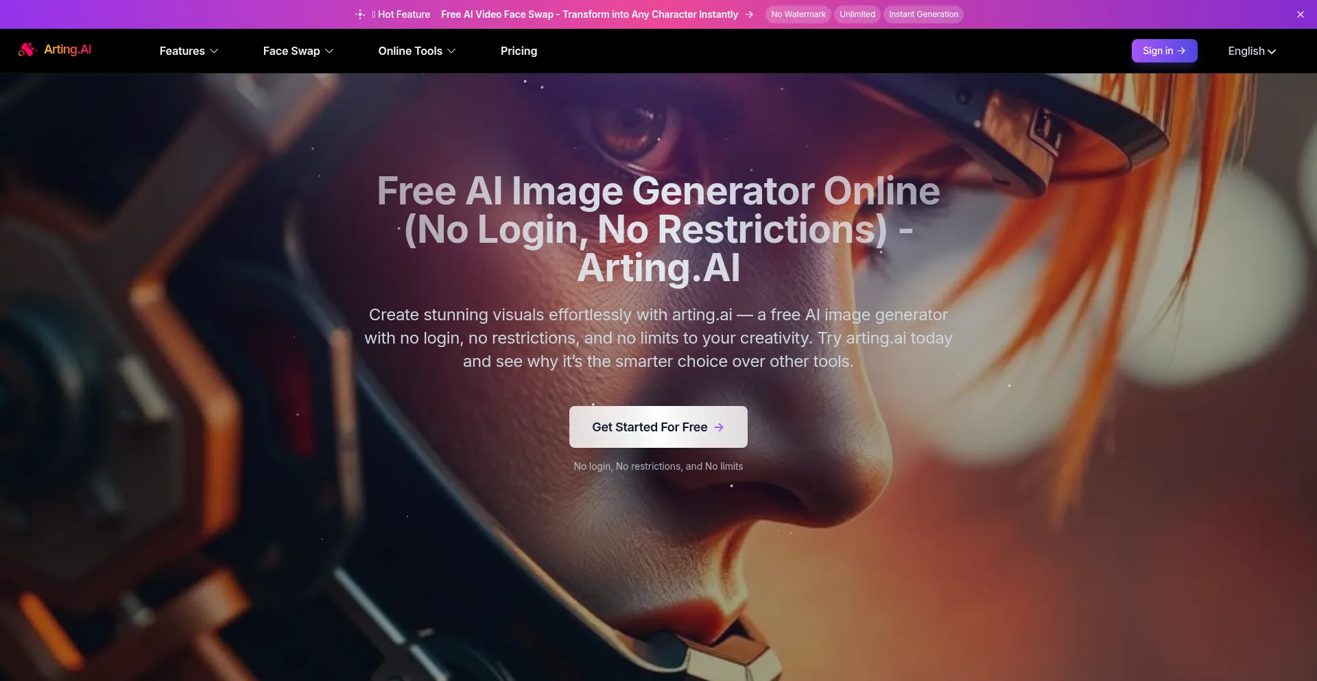 Website screenshot of Arting.ai