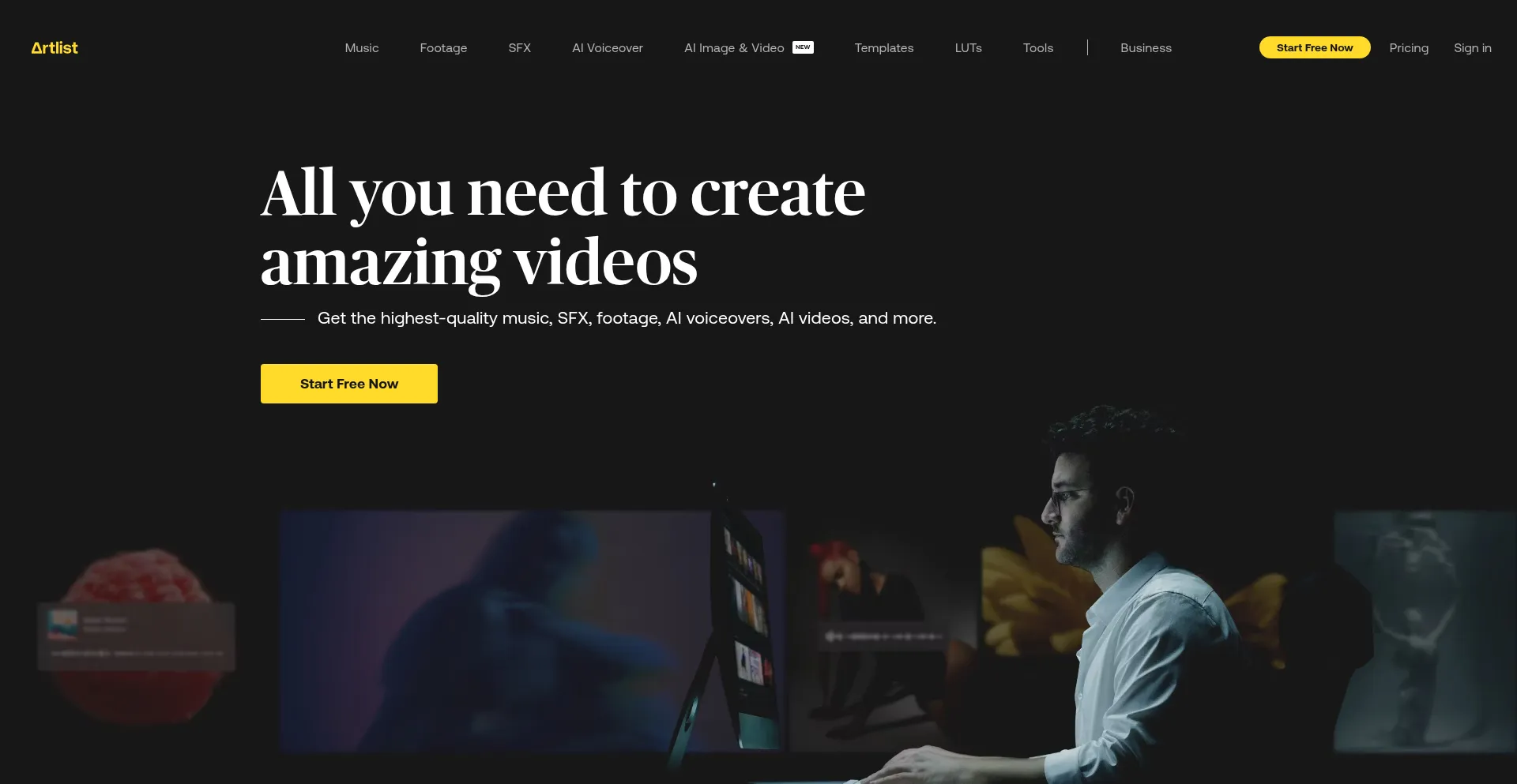 Website screenshot of Artlist.io