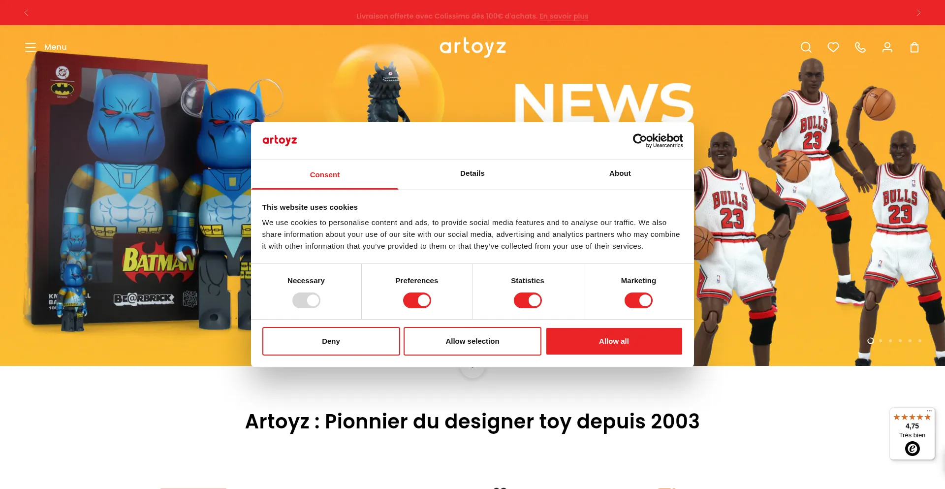 Website screenshot of Artoyz.com