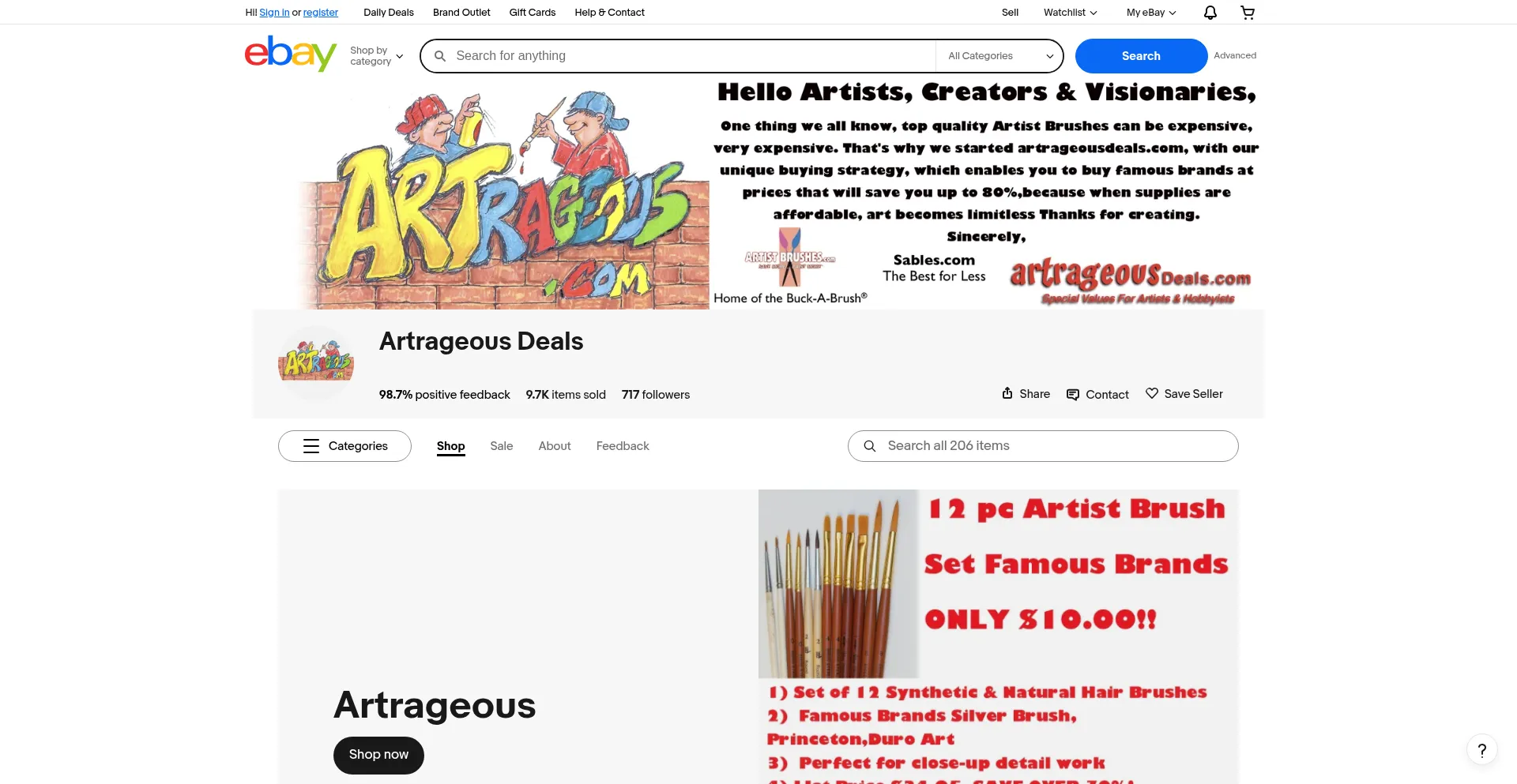 Artrageousdeals.com Screenshot