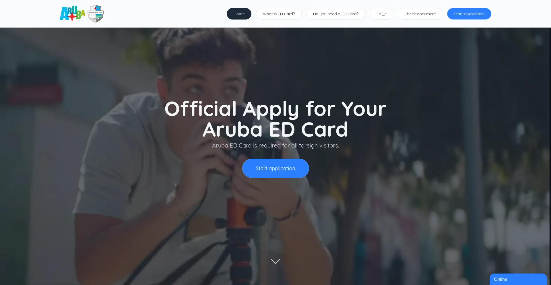 Website screenshot of Arubaonlinecard.com