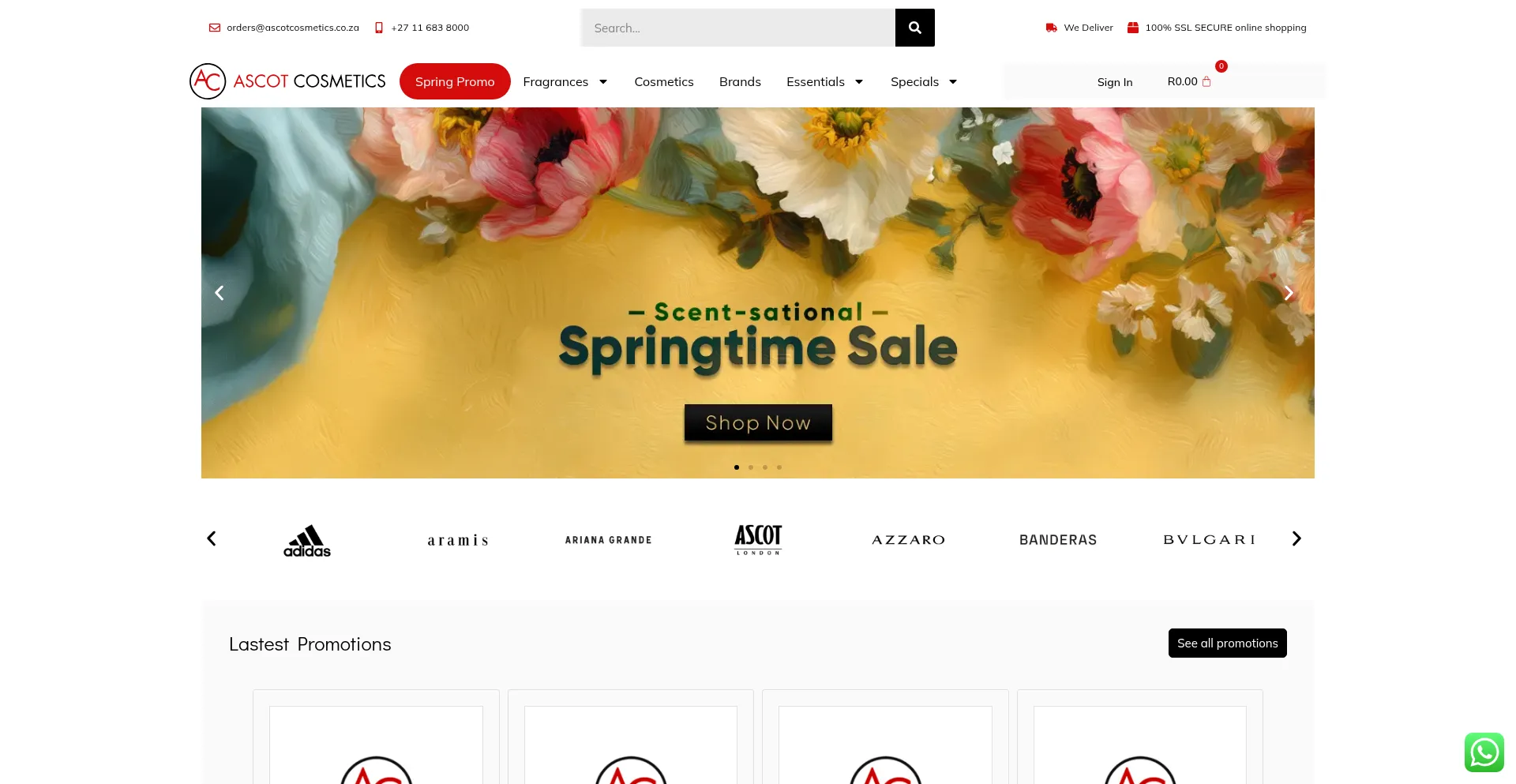 Website screenshot of Ascotcosmetics.co.za