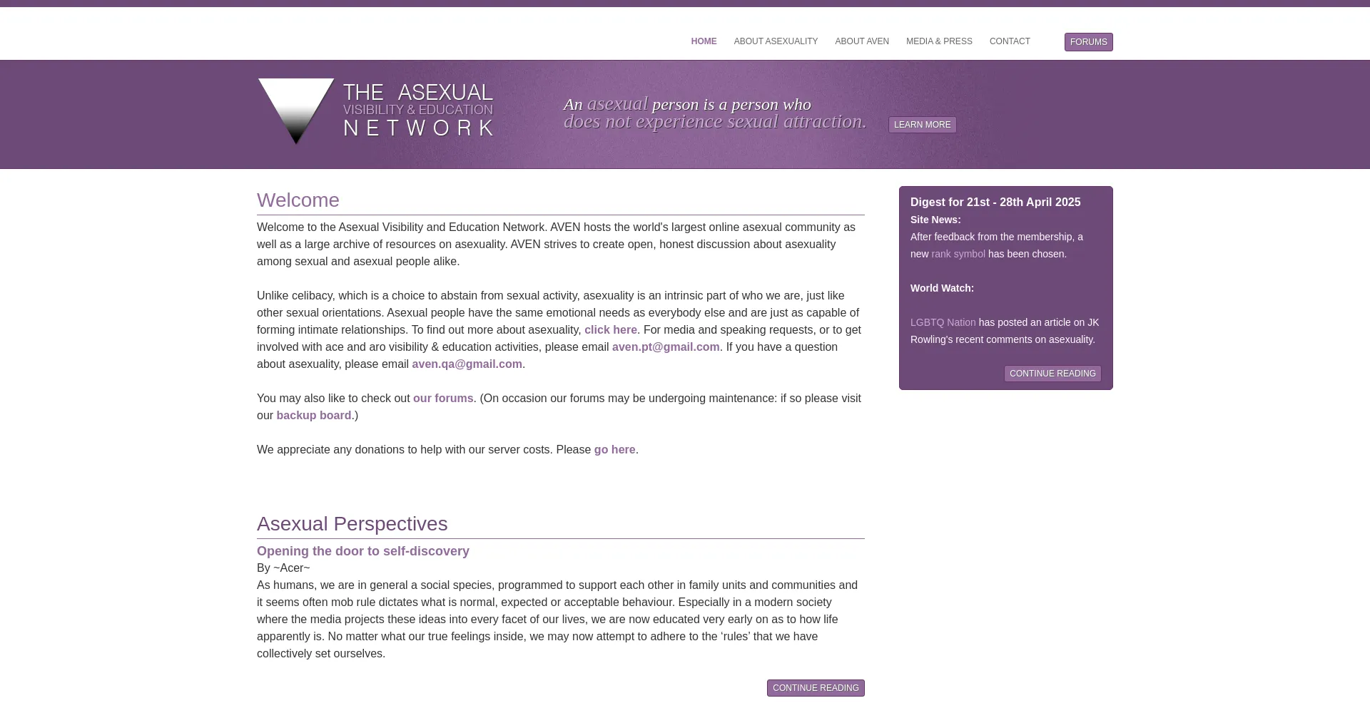 Website screenshot of Asexuality.org
