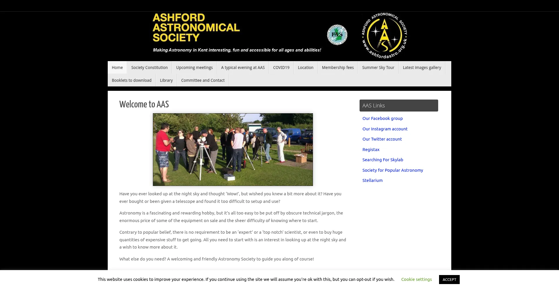 Website screenshot of Ashfordastro.org.uk