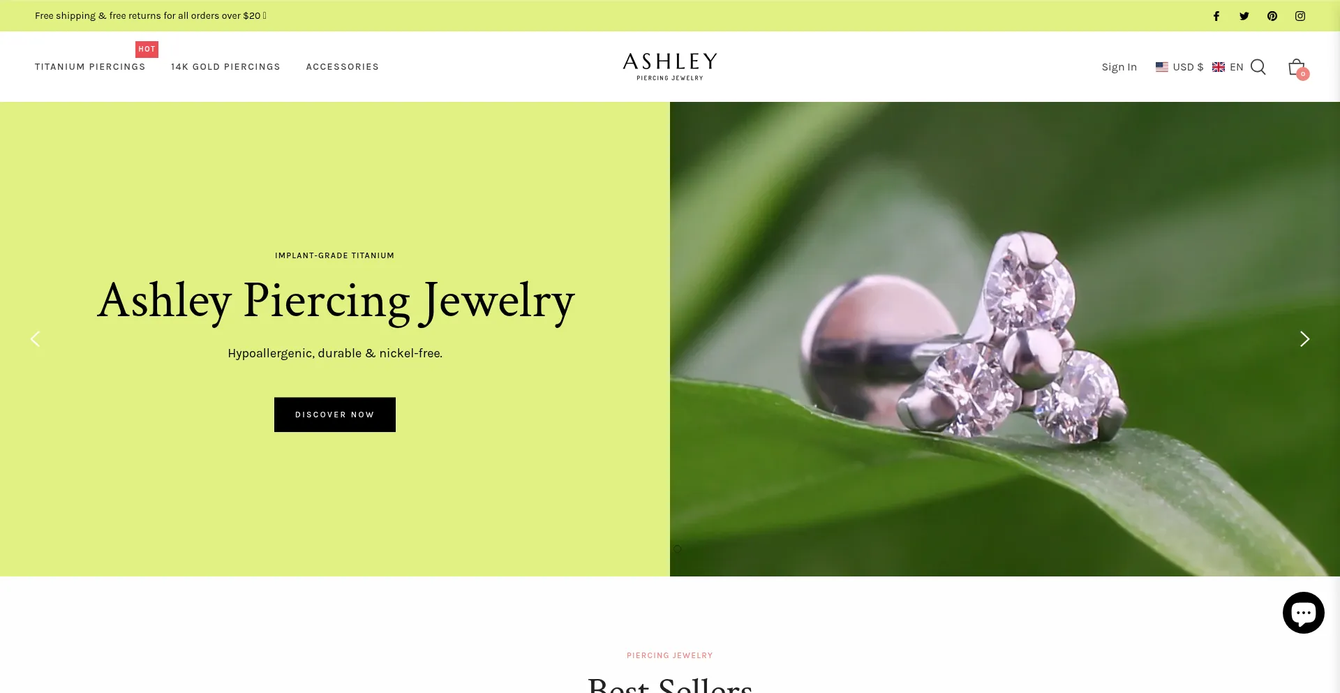 Website screenshot of Ashleypiercingjewelry.com