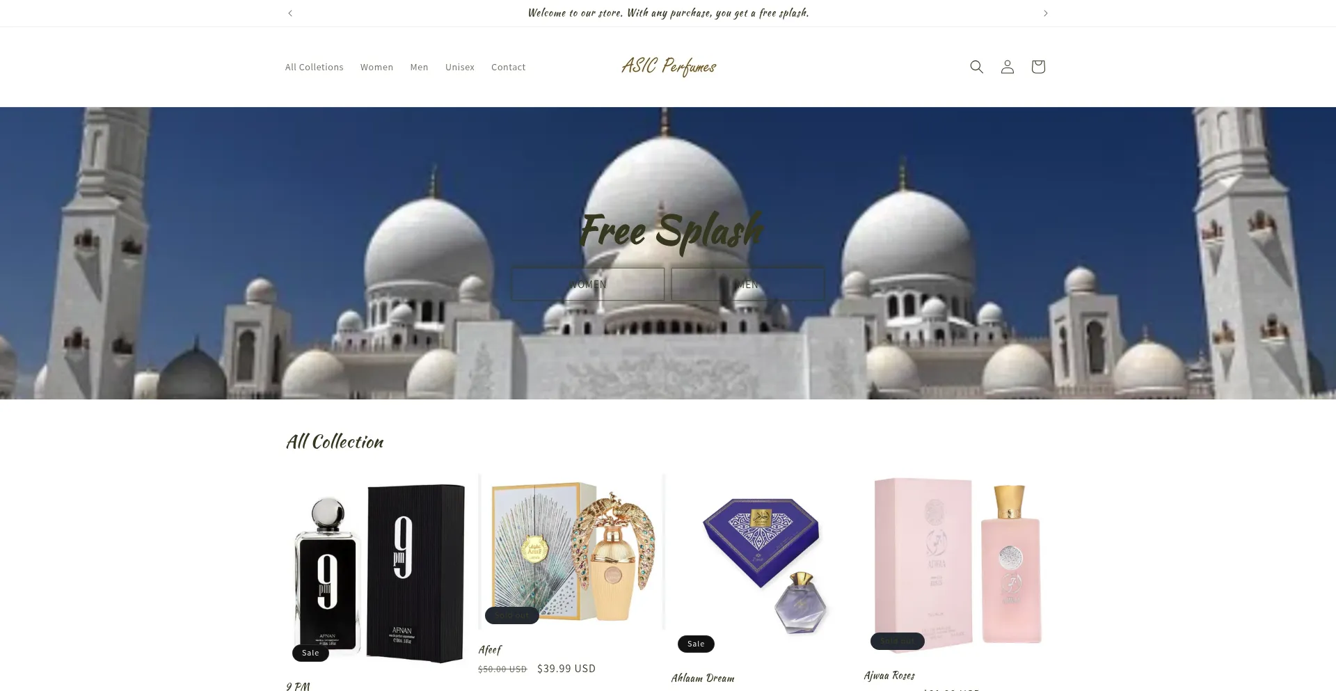 Website screenshot of Asicperfumes.com