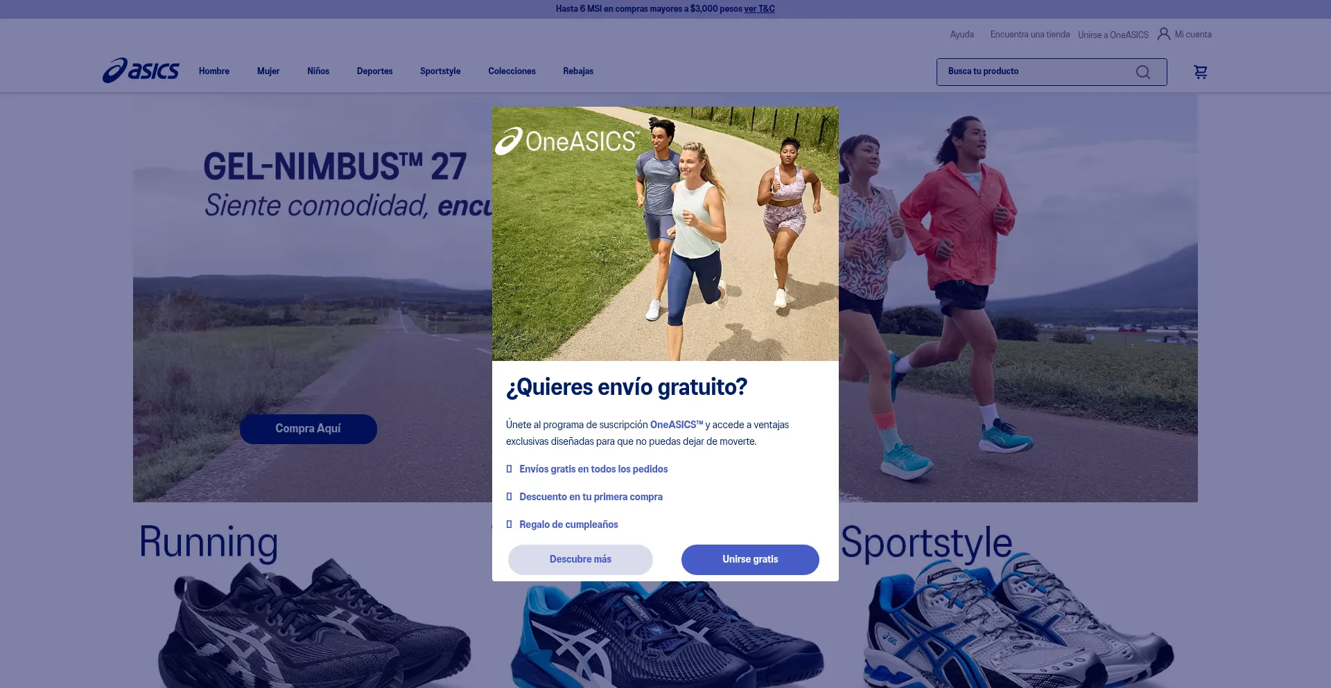Website screenshot of Asics.com.mx