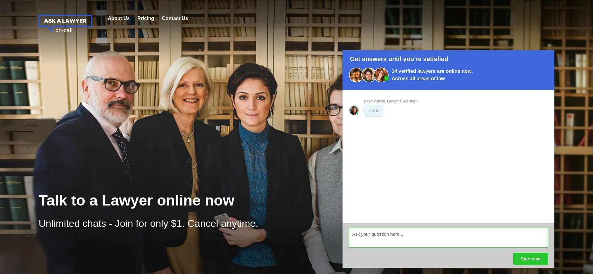 Website screenshot of Askalawyeroncall.com