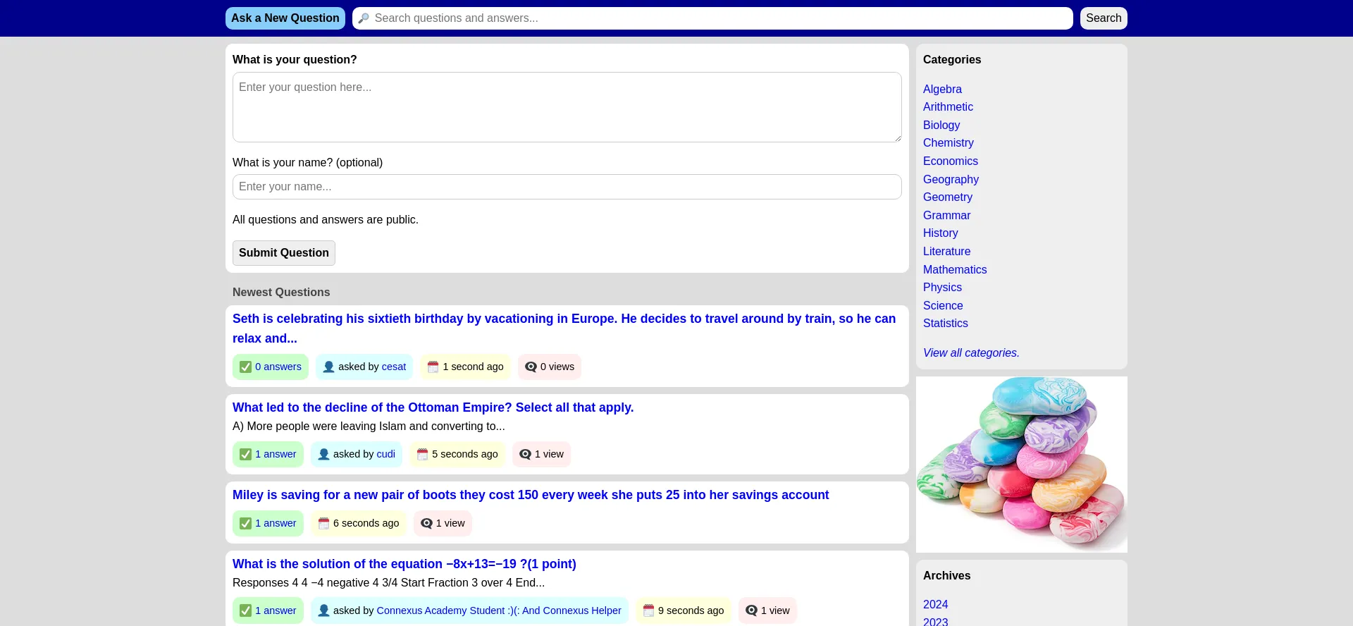 Website screenshot of Askanewquestion.com