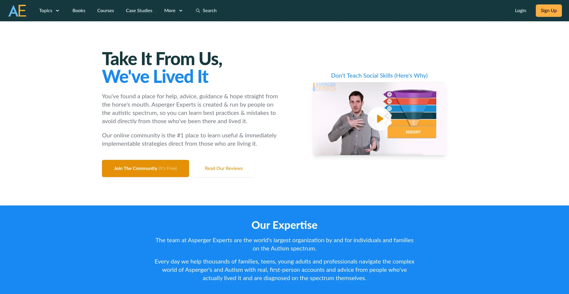Website screenshot of Aspergerexperts.com