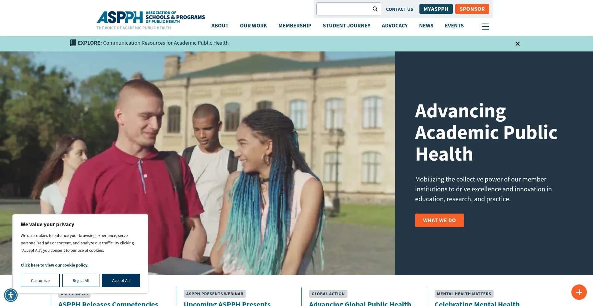 Website screenshot of Aspph.org