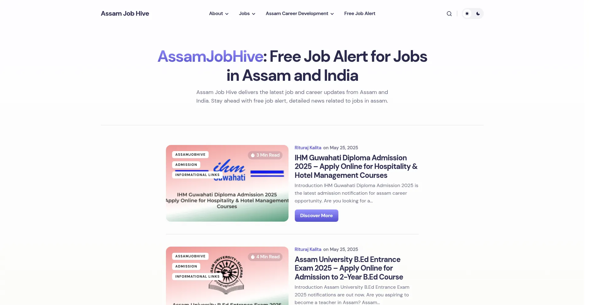 Website screenshot of Assamjobhive.com