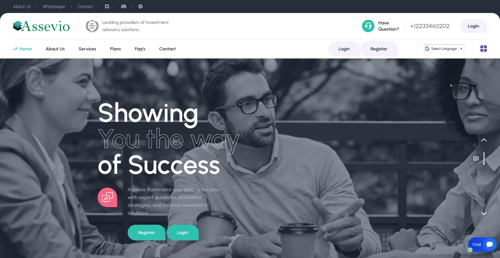 Website screenshot of Assevio.com