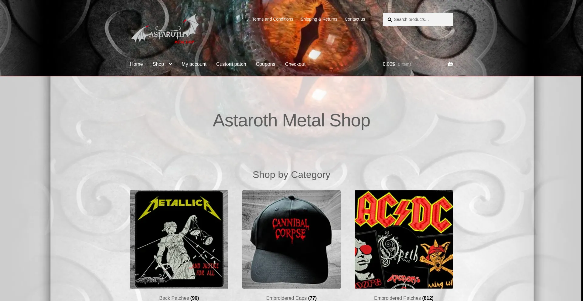 Website screenshot of Astarothmetalshop.com