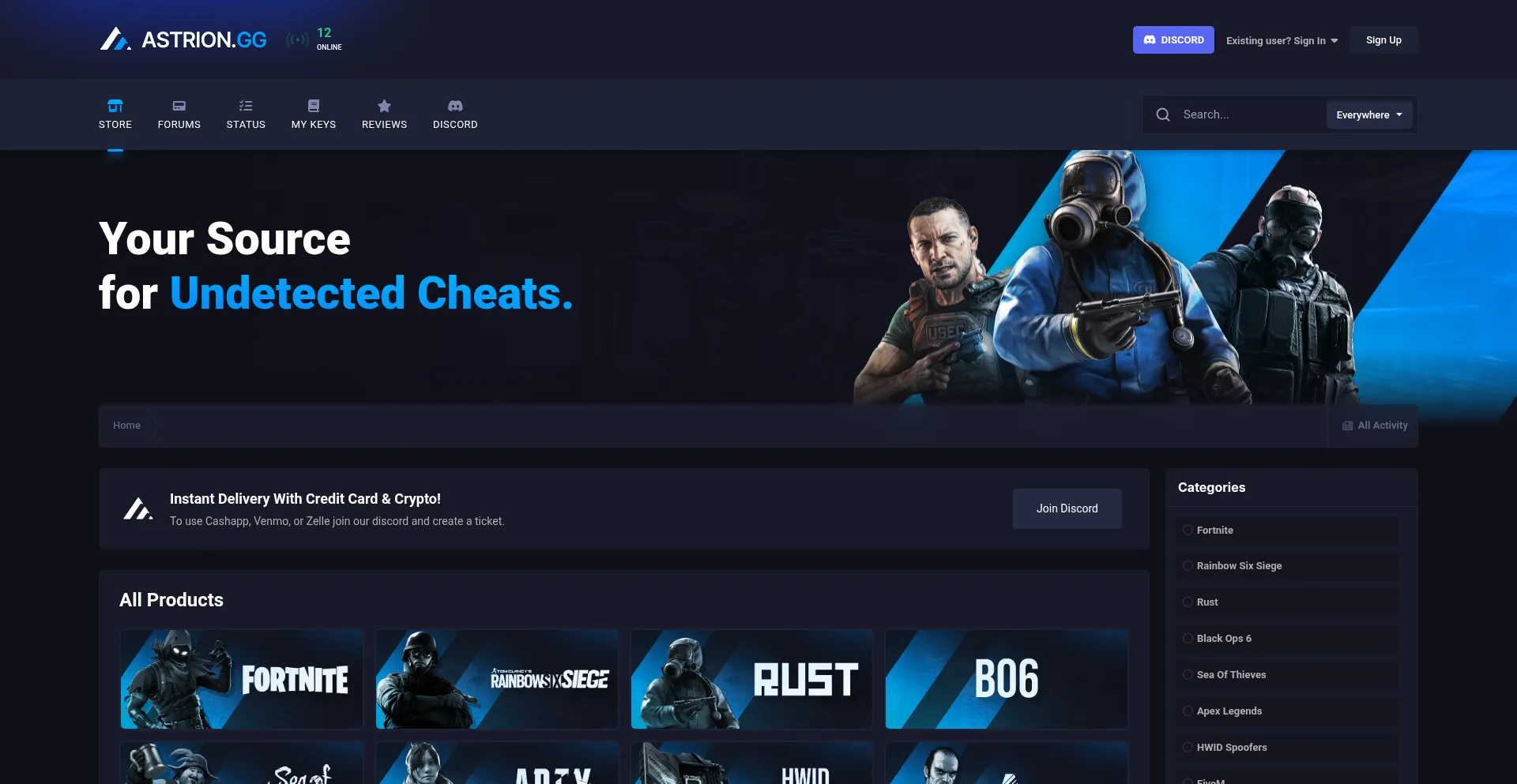 Website screenshot of Astrion.gg