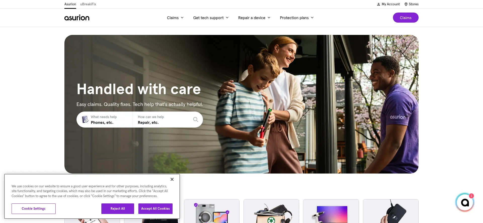 Website screenshot of Asurion.com
