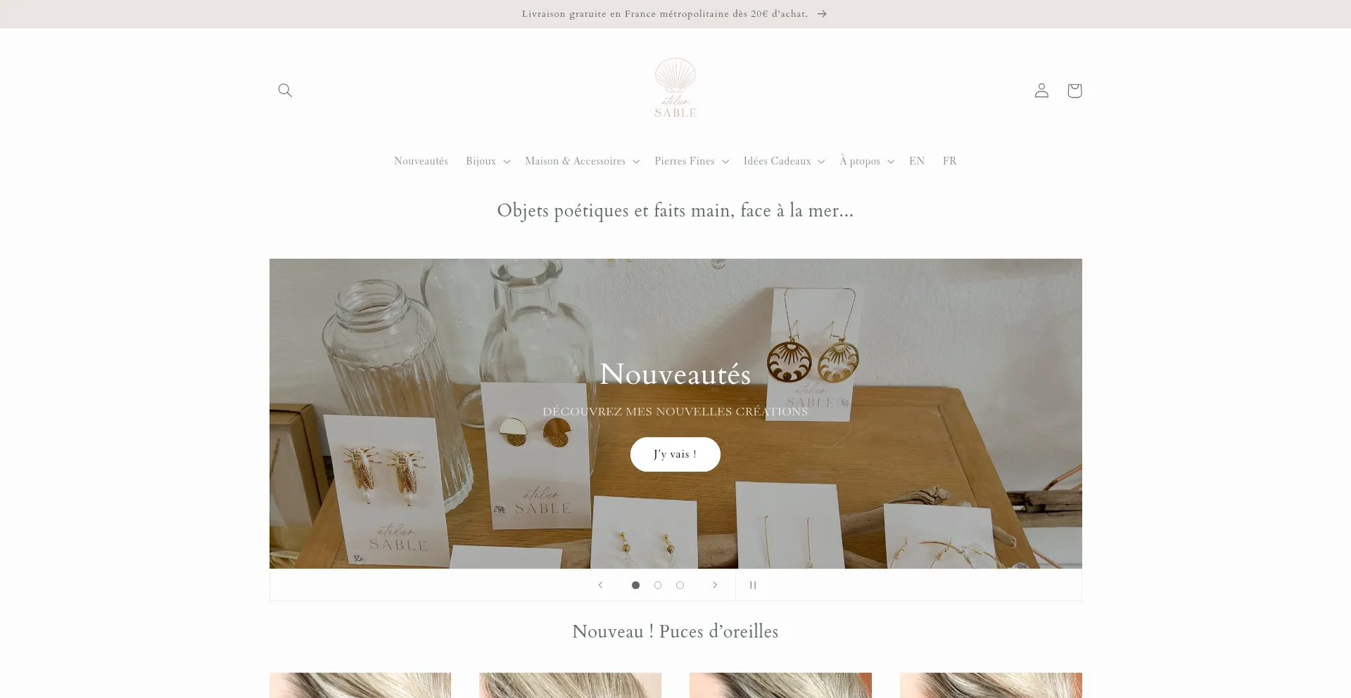 Website screenshot of Ateliersable.fr