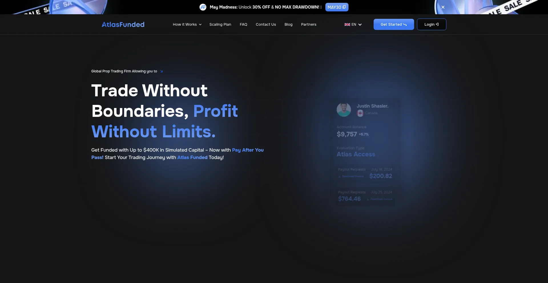 Website screenshot of Atlasfunded.com