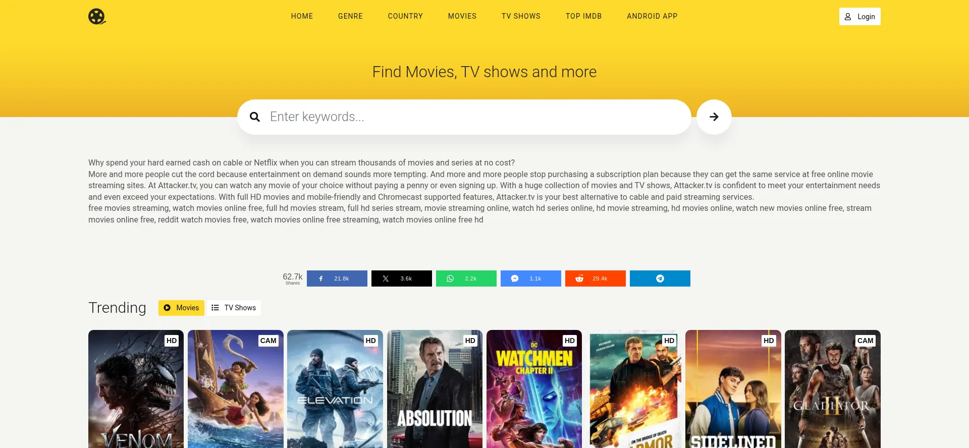Website screenshot of Attackertv.so