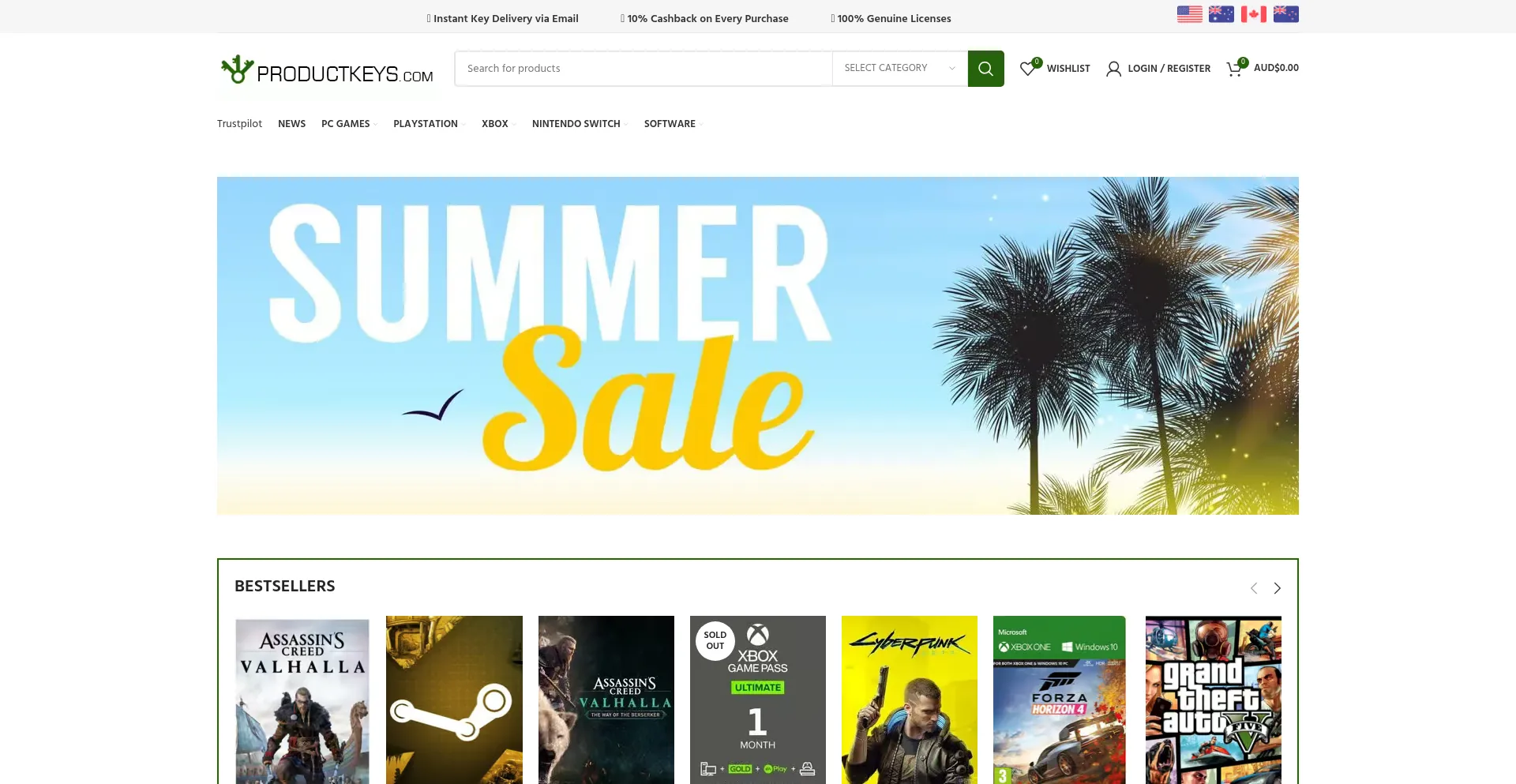 Website screenshot of Au.productkeys.com