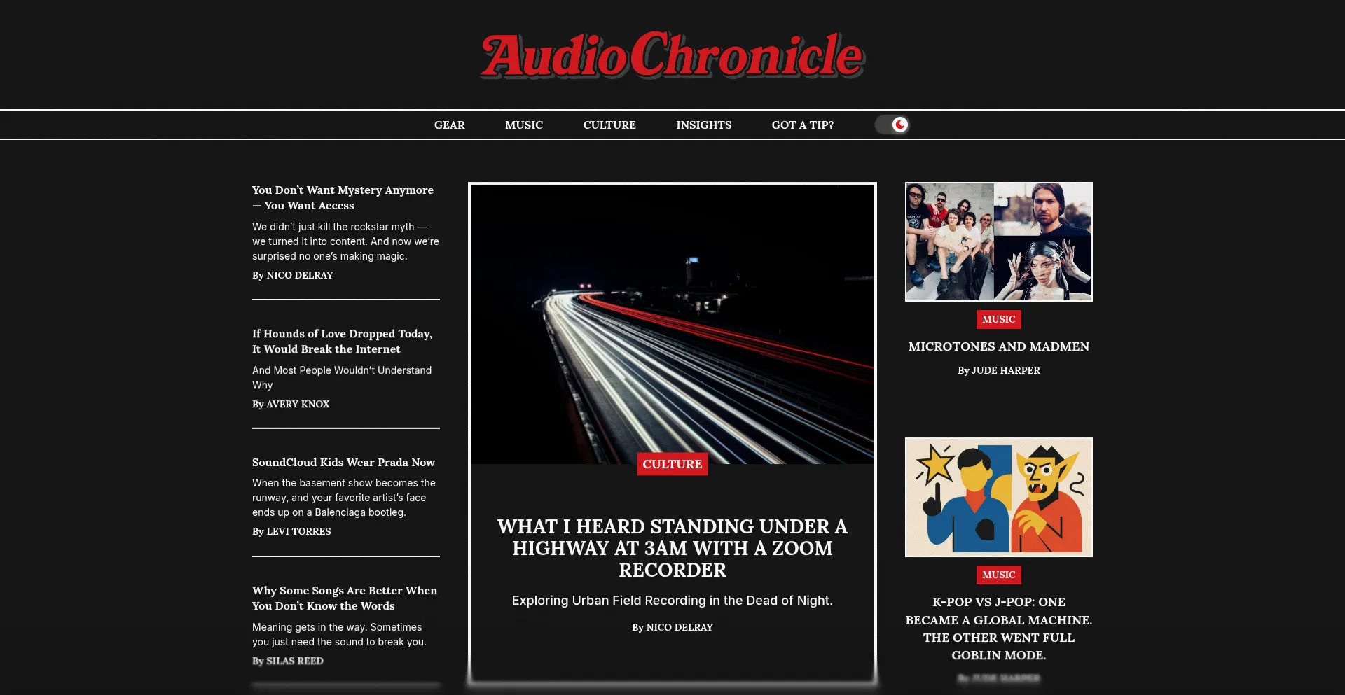 Website screenshot of Audiochronicle.com