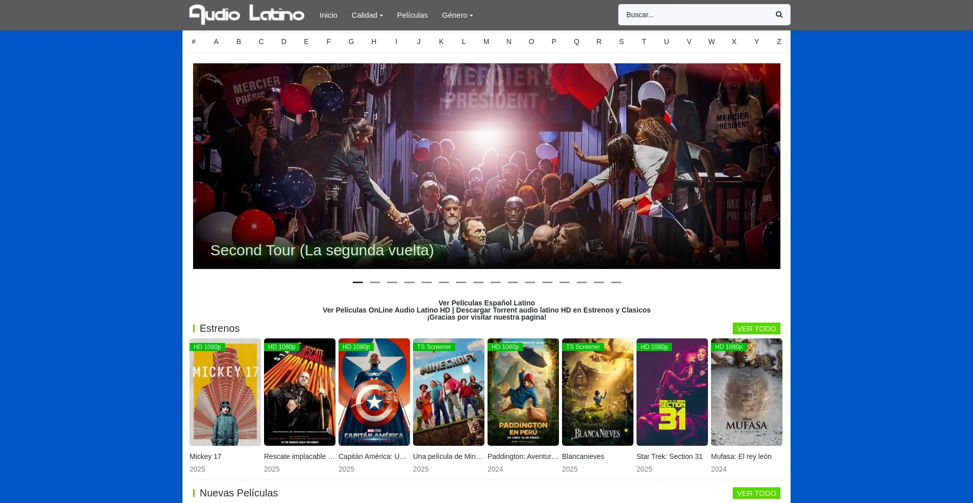 Website screenshot of Audiolatinohd.com