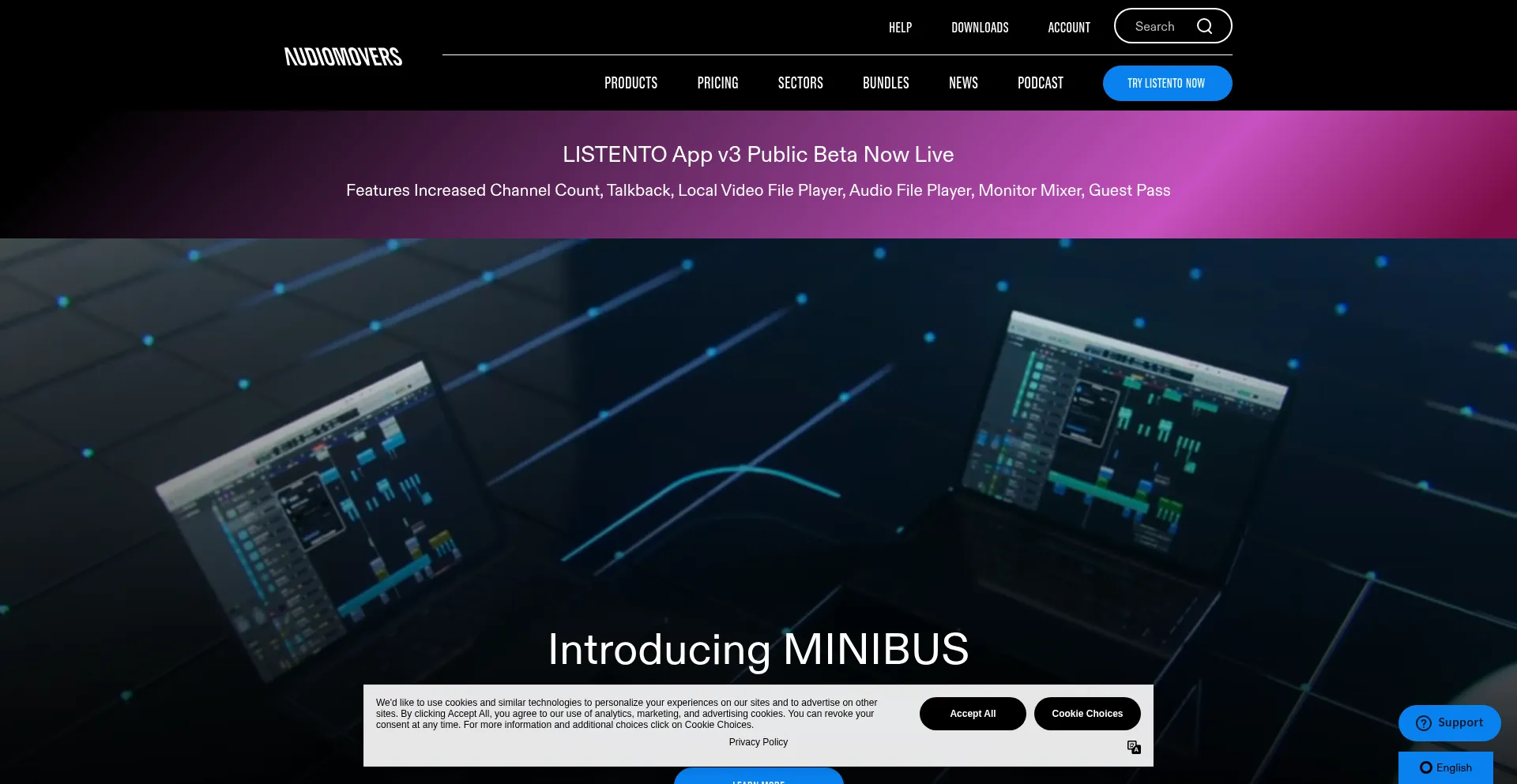 Website screenshot of Audiomovers.com