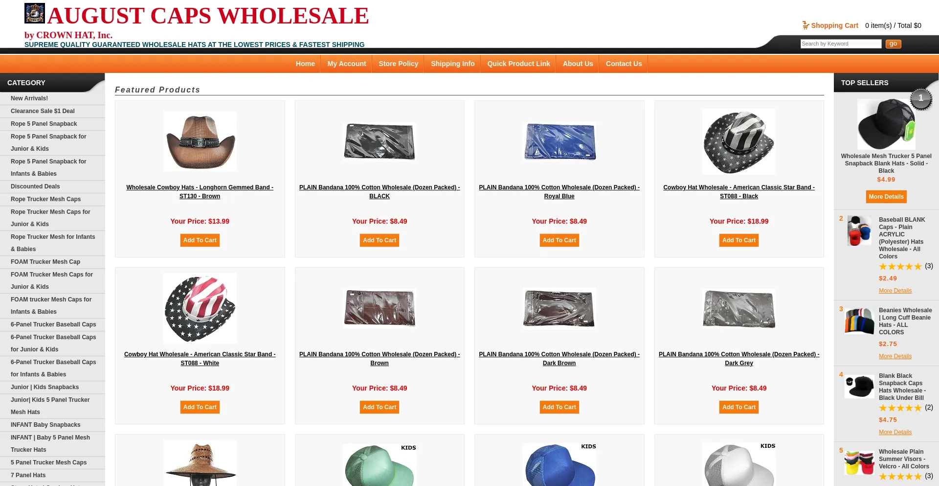 Website screenshot of Augustcaps.com