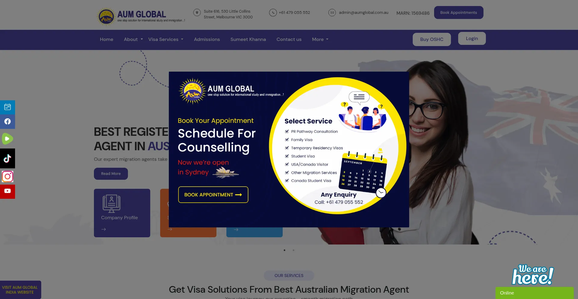 Website screenshot of Aumglobal.com.au
