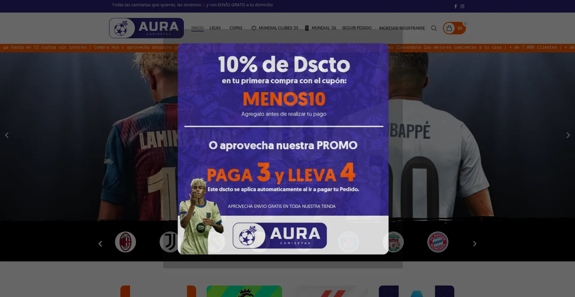 Website screenshot of Auracamisetas.com