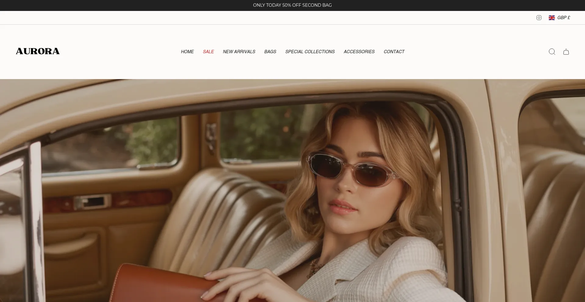 Website screenshot of Aurora-bags.com
