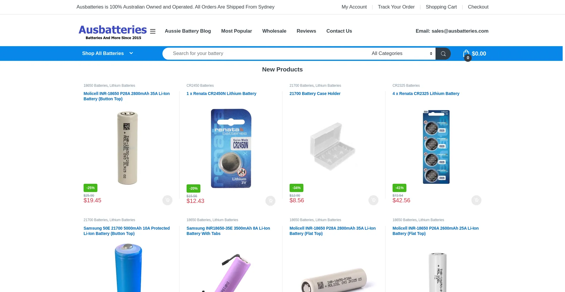 Website screenshot of Ausbatteries.com