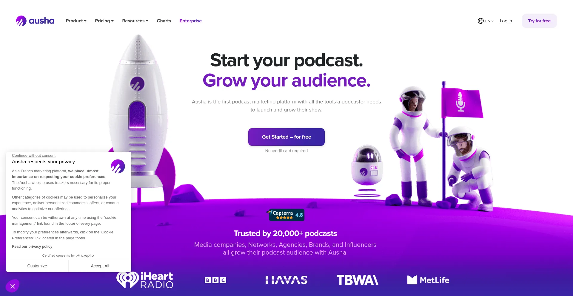 Website screenshot of Ausha.co