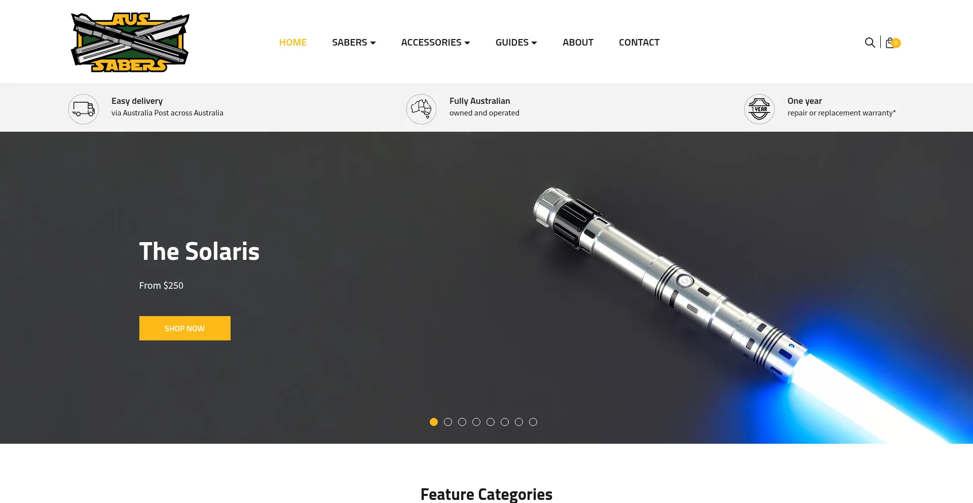 Website screenshot of Aussabers.com.au