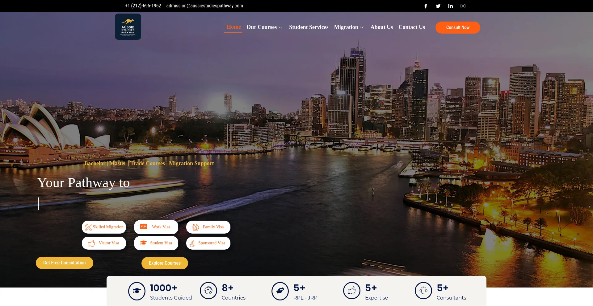 Website screenshot of Aussiestudiespathway.com