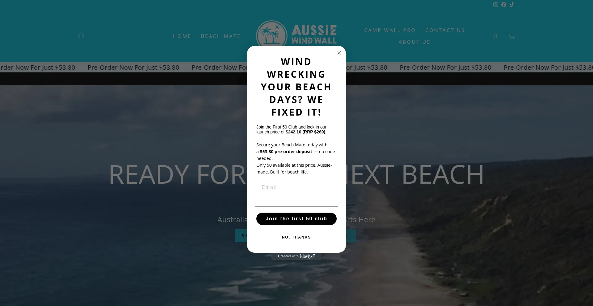 Website screenshot of Aussiewindwall.com.au