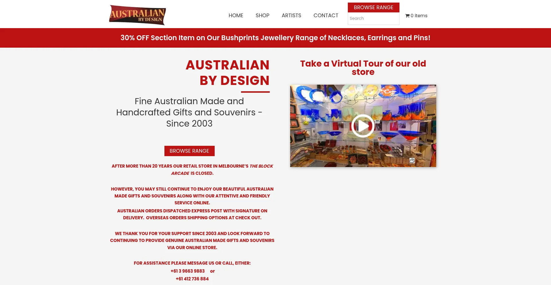 Website screenshot of Australianbydesign.com.au