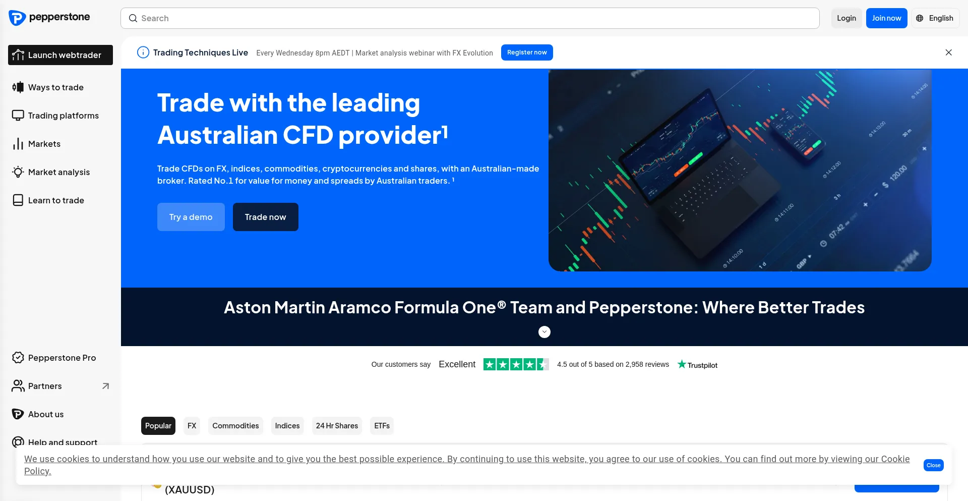Website screenshot of Auth.pepperstone.com
