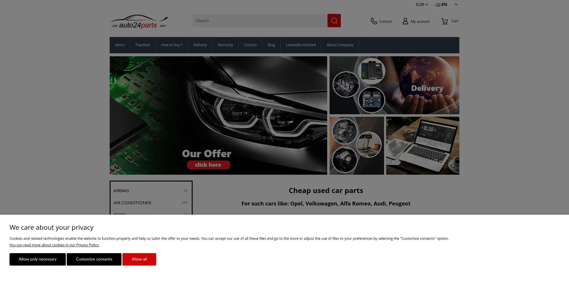 Website screenshot of Auto24parts.com