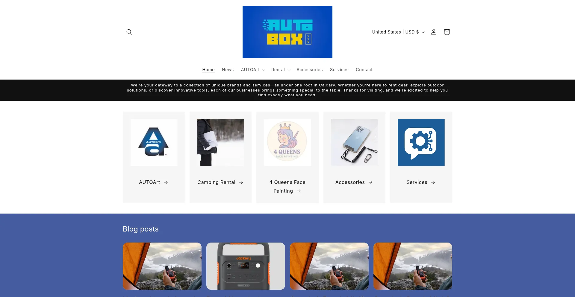 Website screenshot of Autoboxyyc.ca