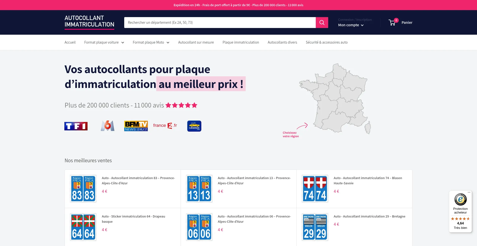 Website screenshot of Autocollant-immatriculation.com