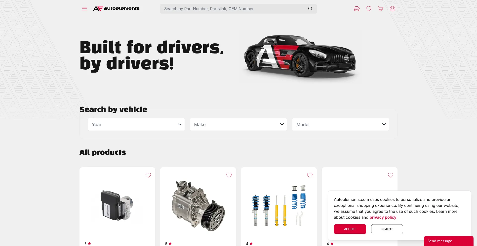 Website screenshot of Autoelements.com