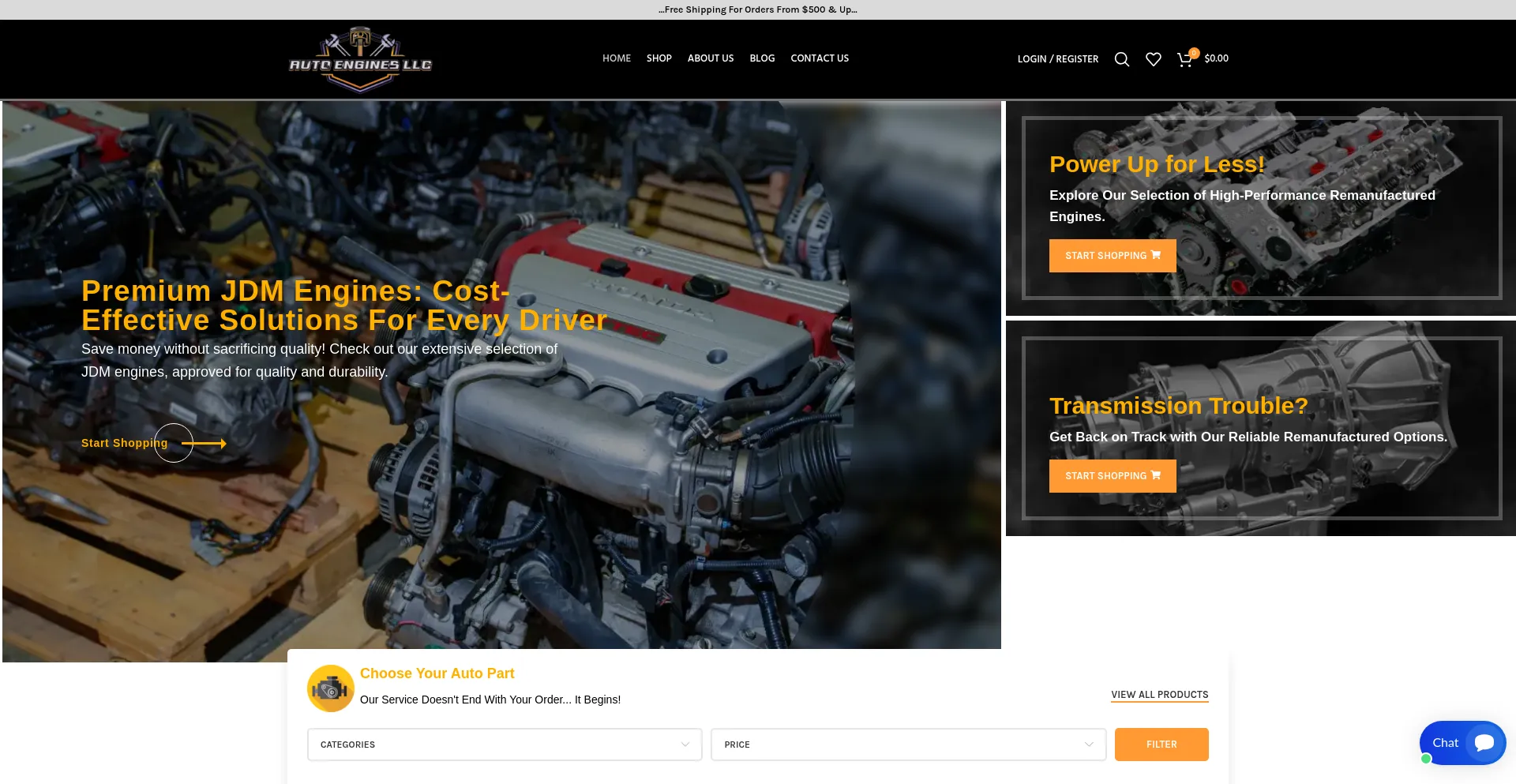 Website screenshot of Autoenginellc.com