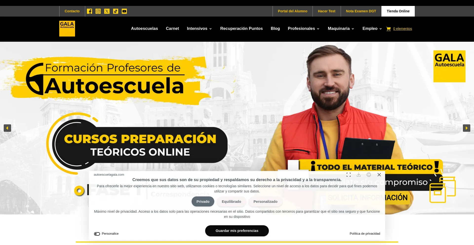 Website screenshot of Autoescuelagala.com