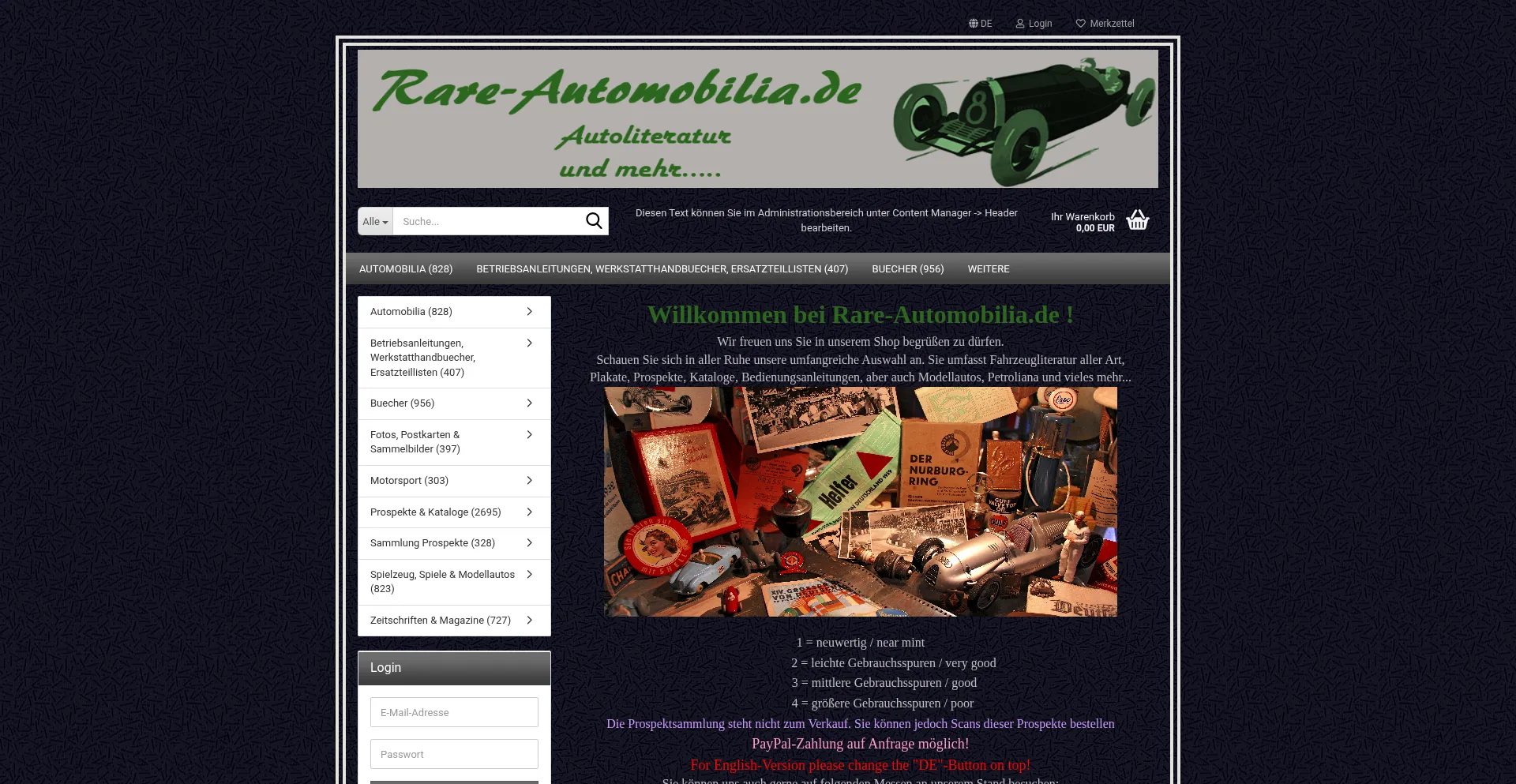 Website screenshot of Automobilia-lit.de