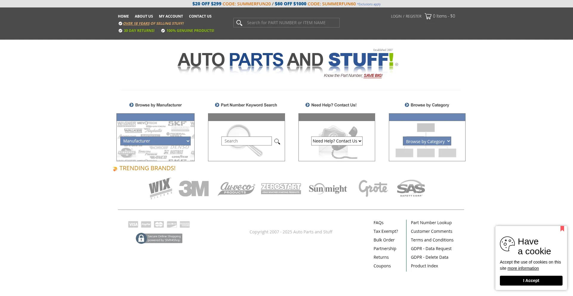 Website screenshot of Autopartsandstuff.com