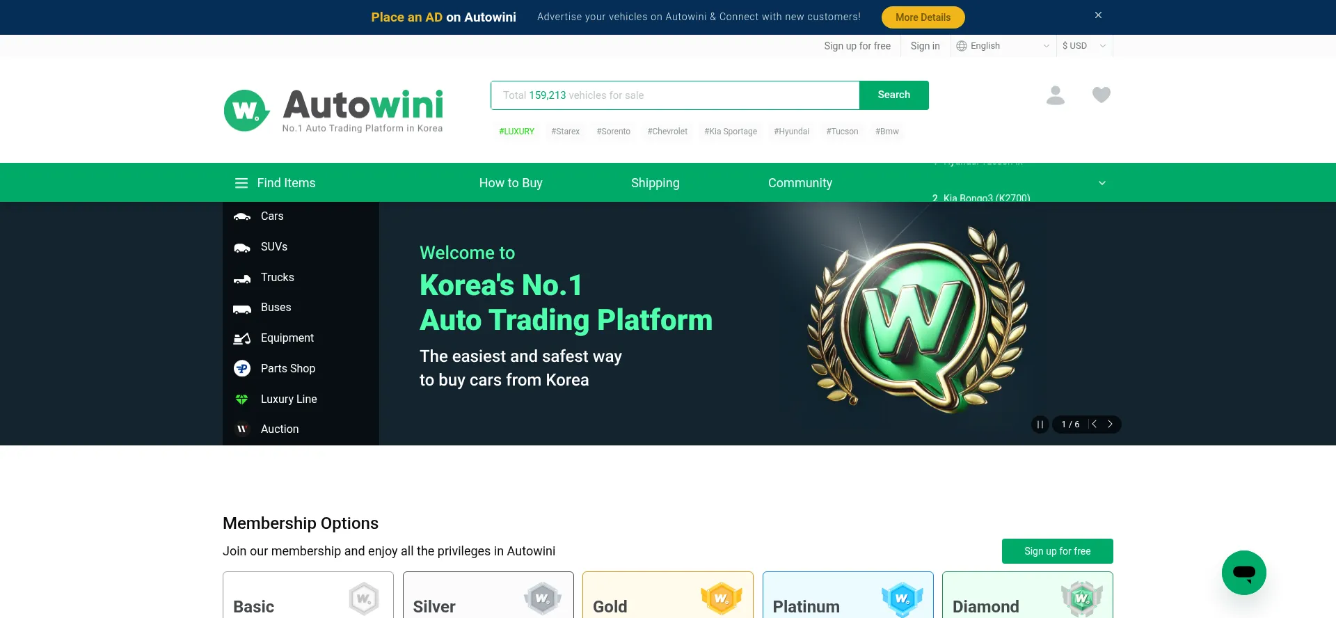 Website screenshot of Autowini.com